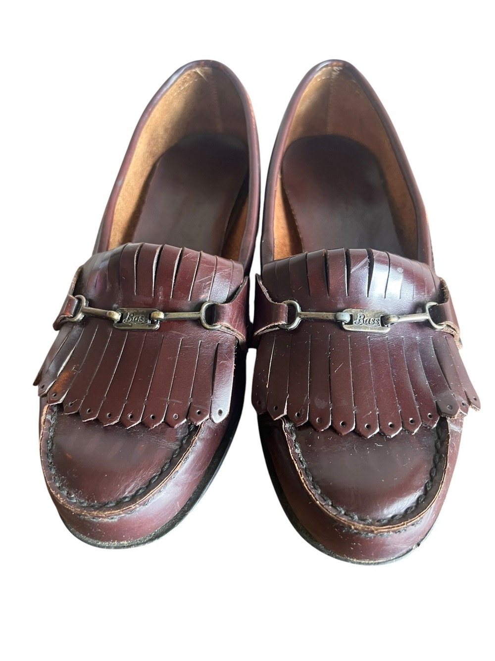 VTG G.H. Bass Womens 7/7.5W Burgundy Oxblood Leather Kiltie Horsebit Loafers USA